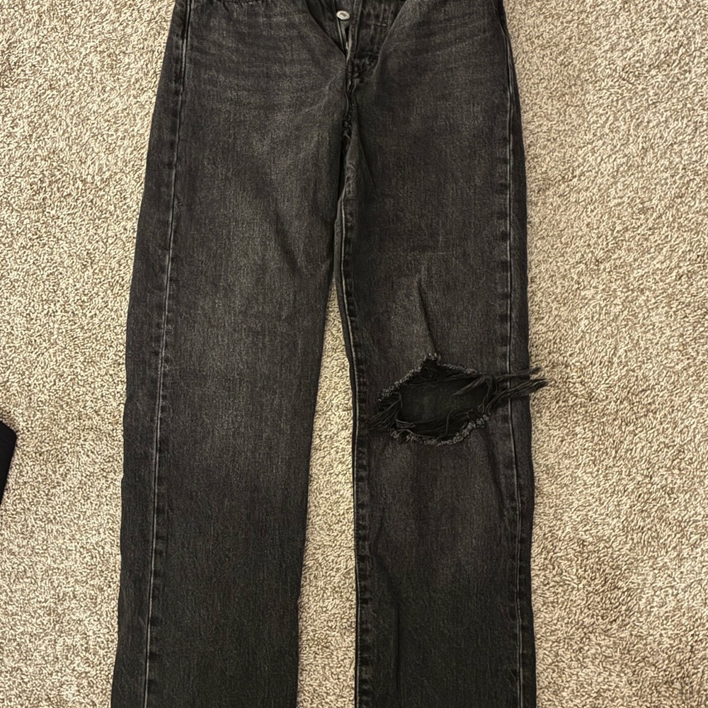 Women's Black Distressed Levi's Wedgie Straight-Leg Jeans